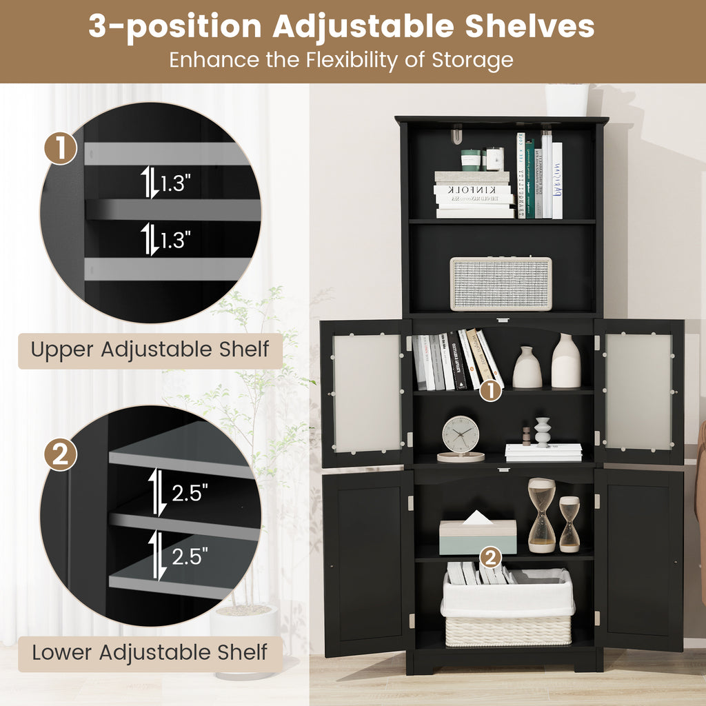 6-Tier Freestanding Bathroom Cabinet with 2 Open Compartments and