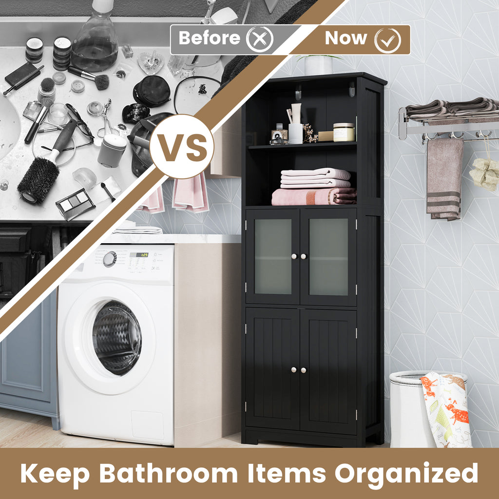 6-Tier Freestanding Bathroom Cabinet with 2 Open Compartments and