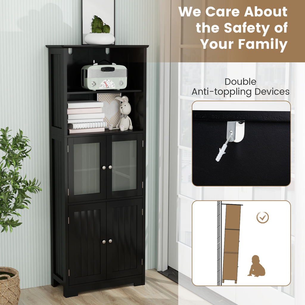 6-Tier Freestanding Bathroom Cabinet with 2 Open Compartments and