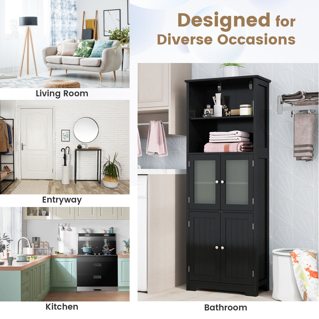 6-Tier Freestanding Bathroom Cabinet with 2 Open Compartments and