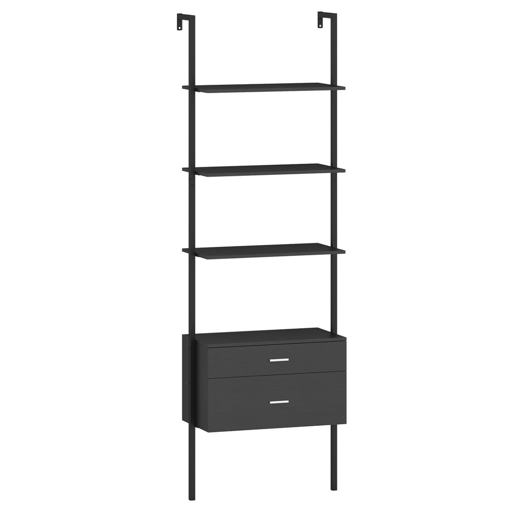 6-Tier Ladder Bookcase with 2 Drawers and Metal Frame