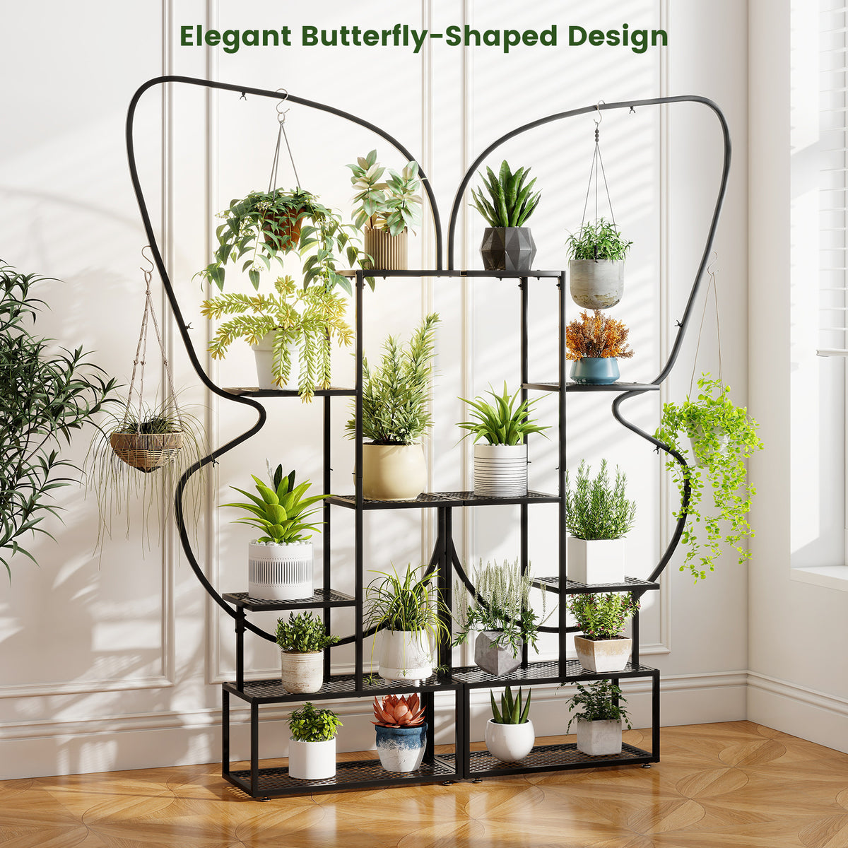 Metal Plant Stand with Butterfly Shape - Black