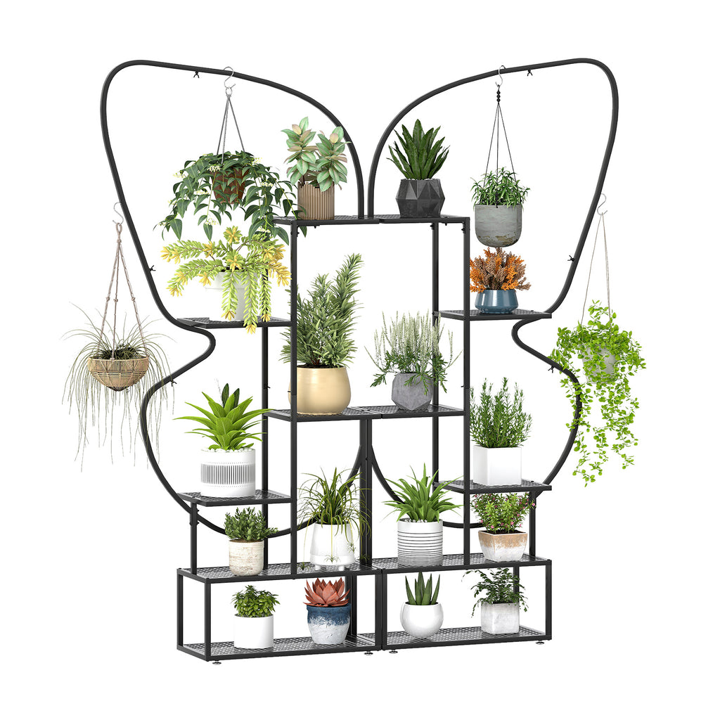 Metal Plant Stand with Butterfly Shape - Black