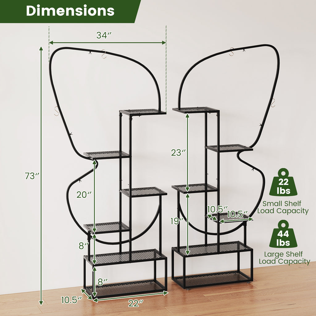 Metal Plant Stand with Butterfly Shape - Black