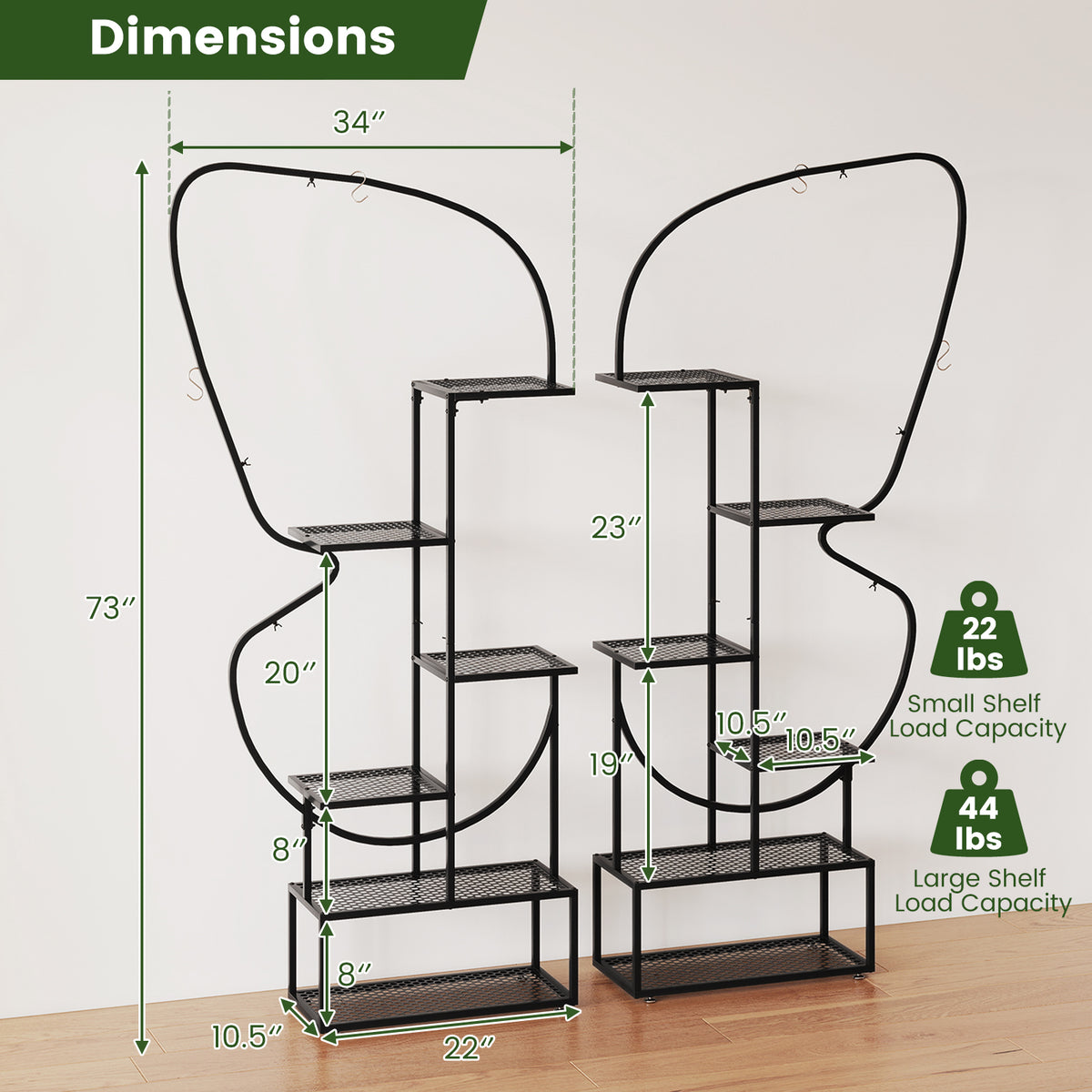 Metal Plant Stand with Butterfly Shape - Black