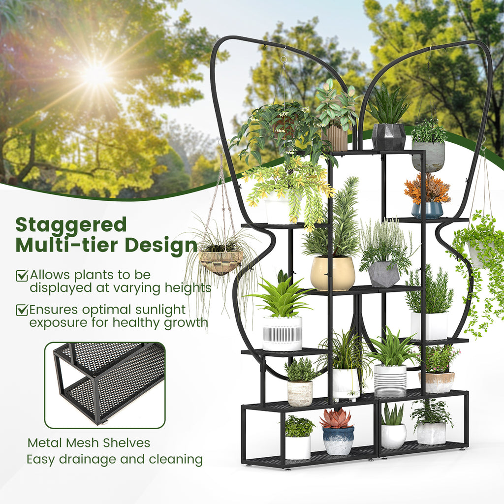 Metal Plant Stand with Butterfly Shape - Black