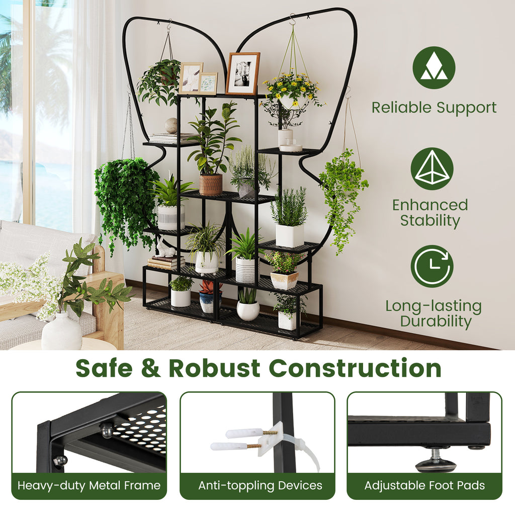 Metal Plant Stand with Butterfly Shape - Black