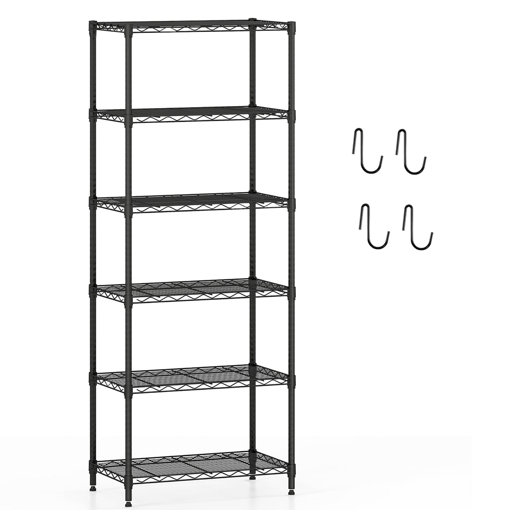 6-Tier Metal Storage Shelving Unit with V-Shaped Rack - Black