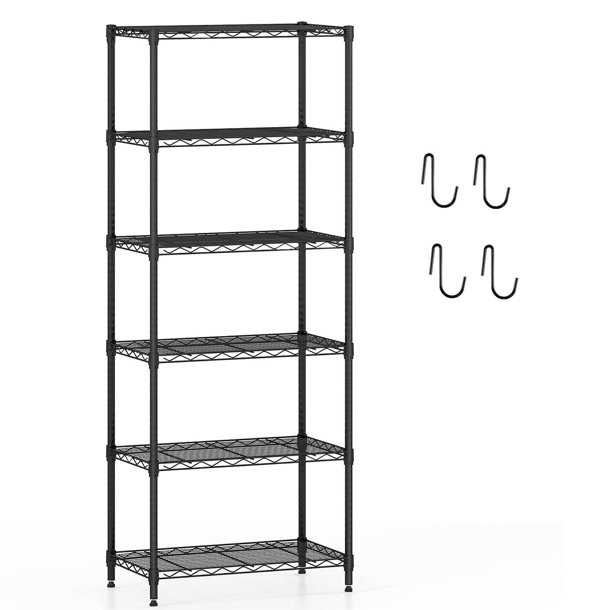 6-Tier Metal Storage Shelving Unit with V-Shaped Rack - Black