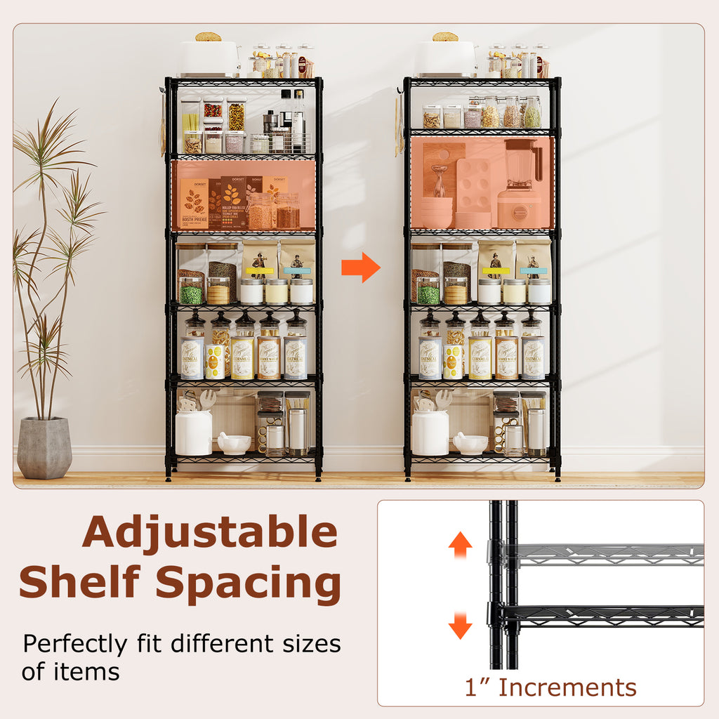 6-Tier Metal Storage Shelving Unit with V-Shaped Rack - Black