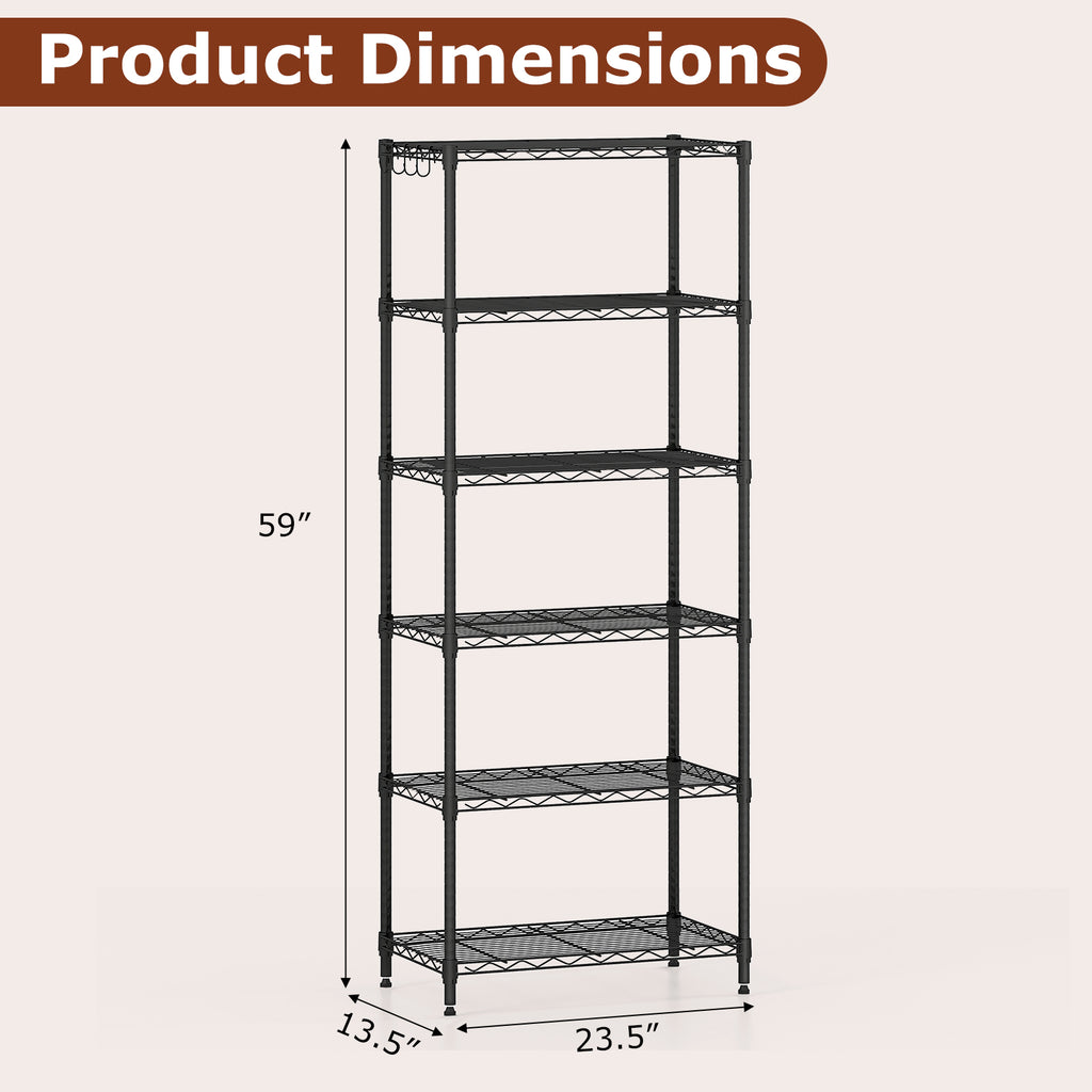 6-Tier Metal Storage Shelving Unit with V-Shaped Rack - Black