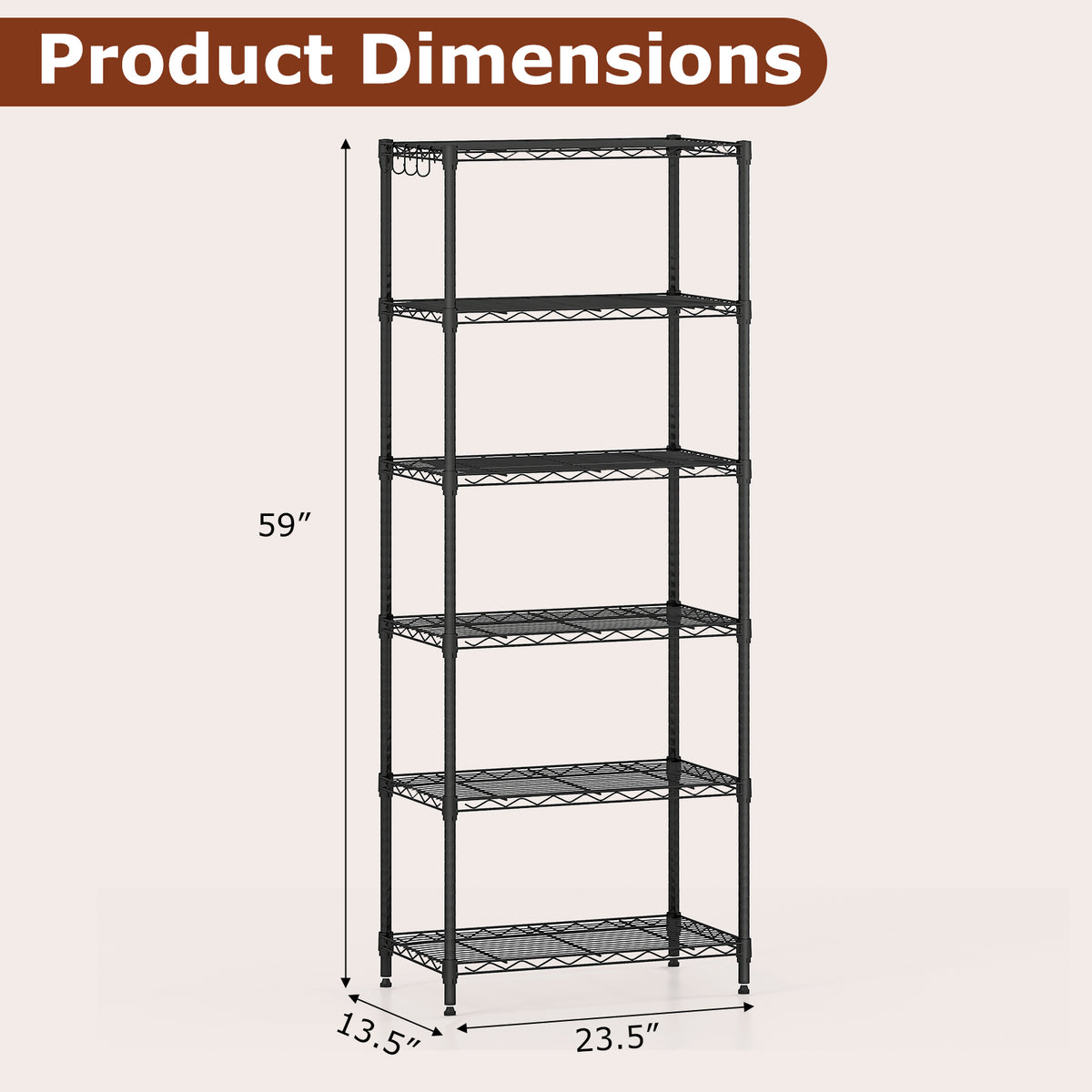 6-Tier Metal Storage Shelving Unit with V-Shaped Rack - Black