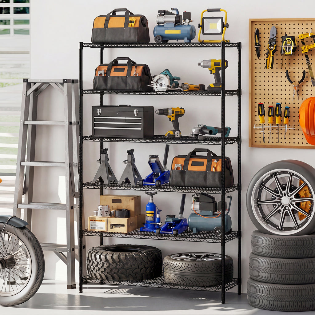 6-Tier Metal Storage Shelving Unit with V-Shaped Wire Rack for Home