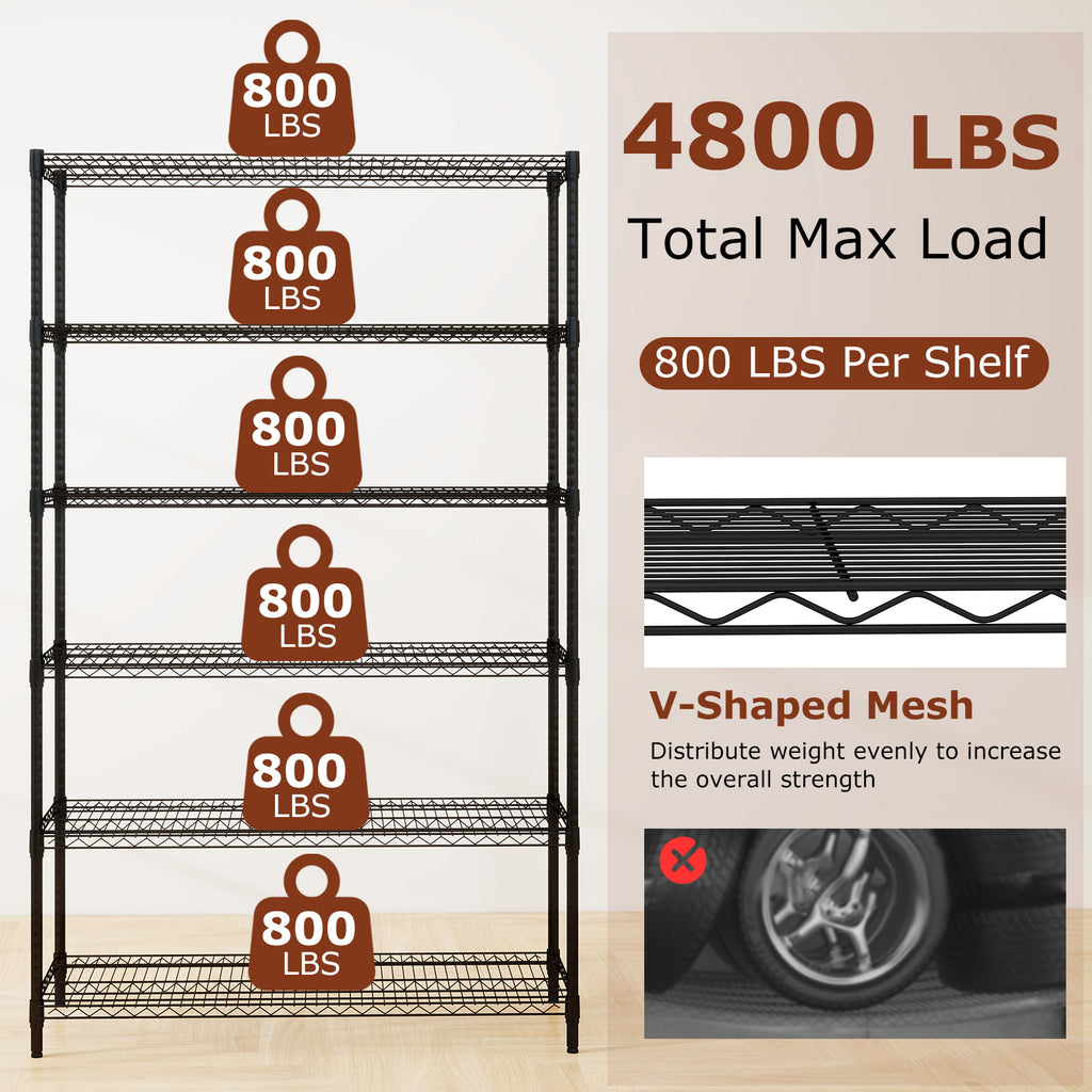 6-Tier Metal Storage Shelving Unit with V-Shaped Wire Rack for Home