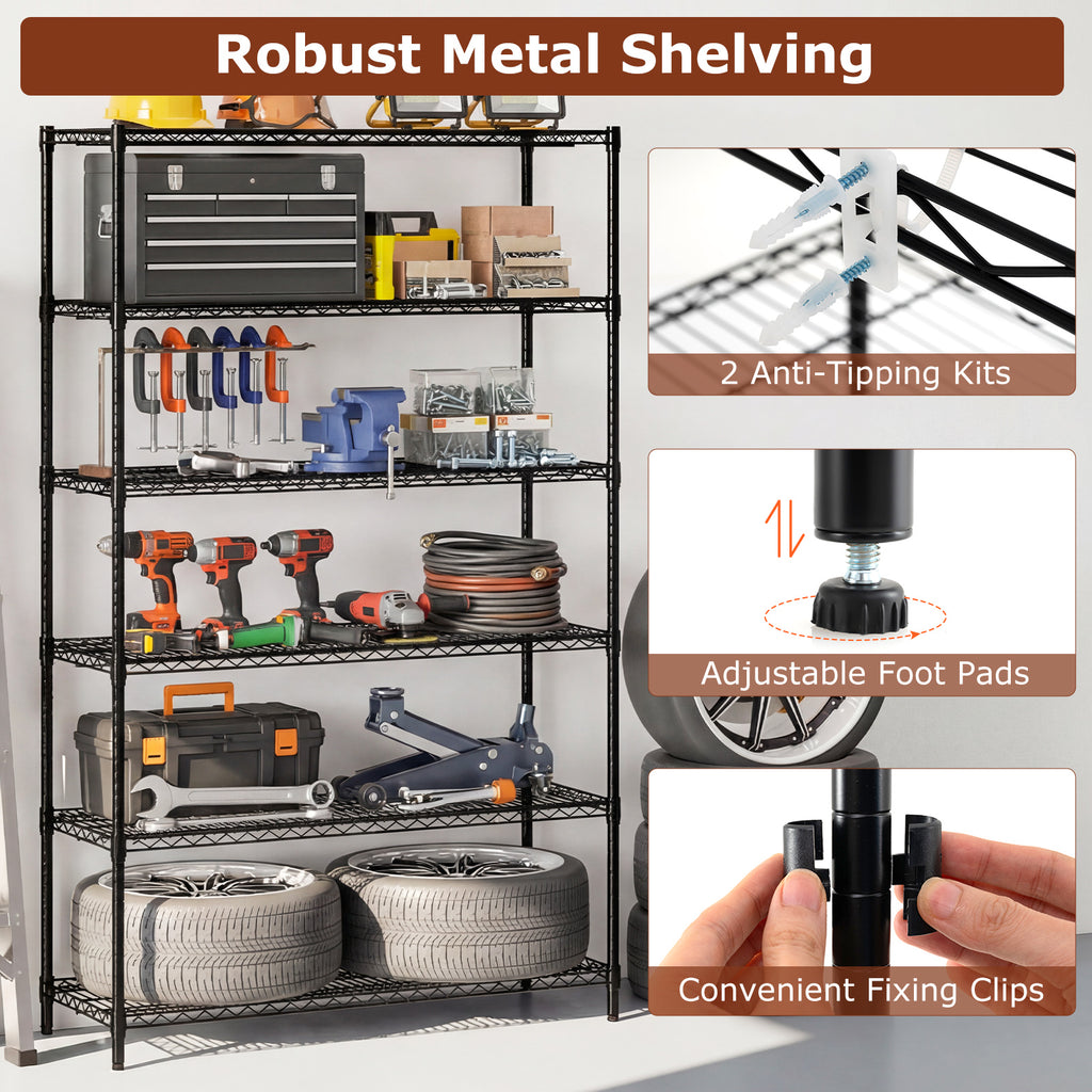6-Tier Metal Storage Shelving Unit with V-Shaped Wire Rack for Home