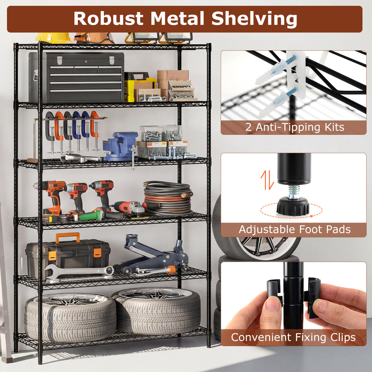 6-Tier Metal Storage Shelving Unit with V-Shaped Wire Rack for Home