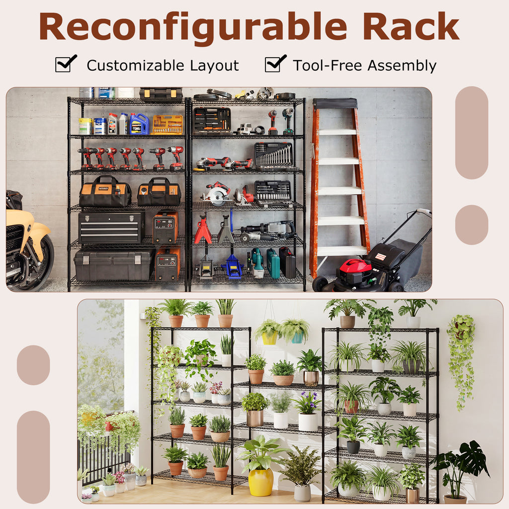 6-Tier Metal Storage Shelving Unit with V-Shaped Wire Rack for Home
