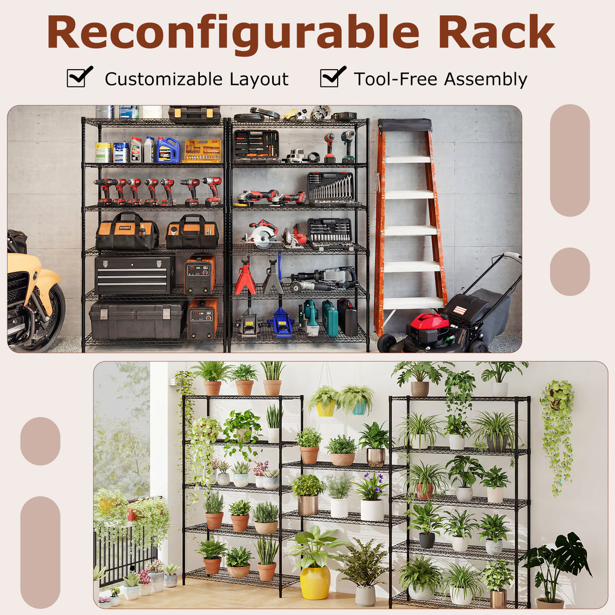 6-Tier Metal Storage Shelving Unit with V-Shaped Wire Rack for Home