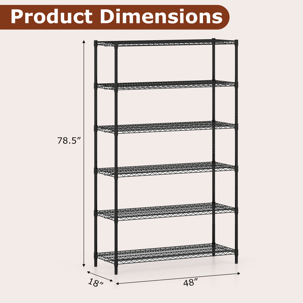6-Tier Metal Storage Shelving Unit with V-Shaped Wire Rack for Home
