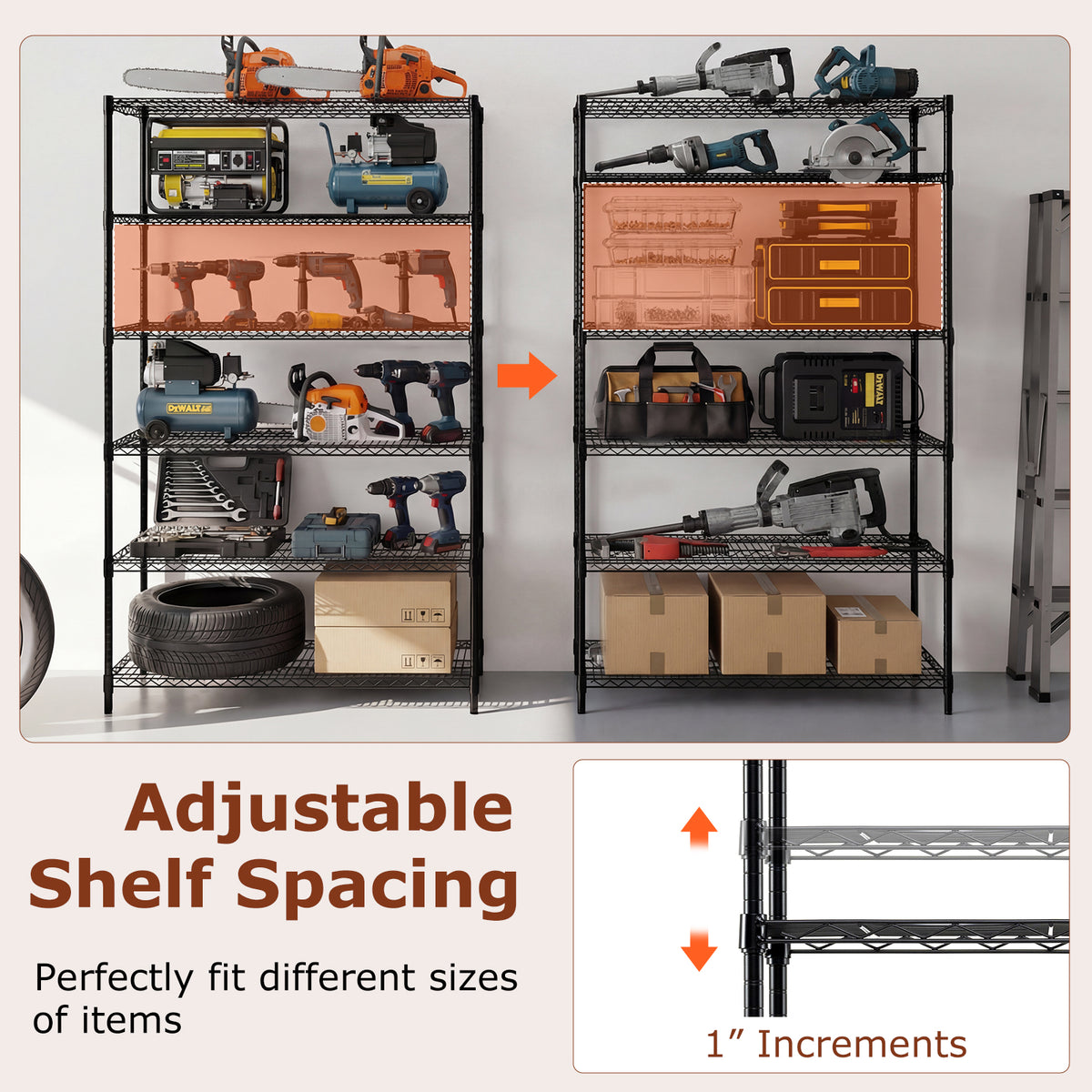 6-Tier Metal Storage Shelving Unit Set of 2 Adjustable Utility Shelf
