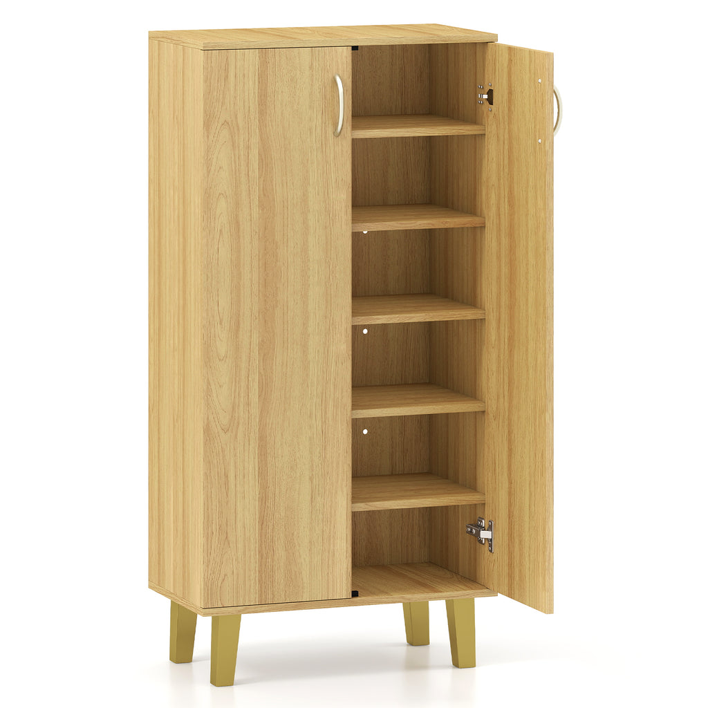 6-Tier Wooden Shoe Cabinet with Doors and Removable Shelves - Oak