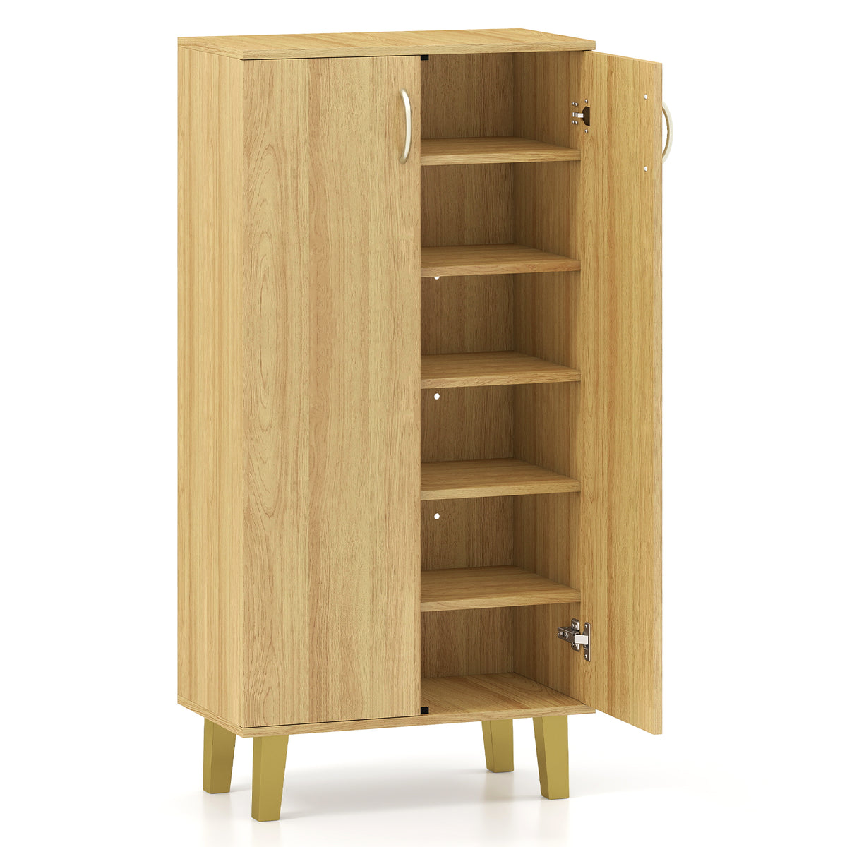 6-Tier Wooden Shoe Cabinet with Doors and Removable Shelves - Oak
