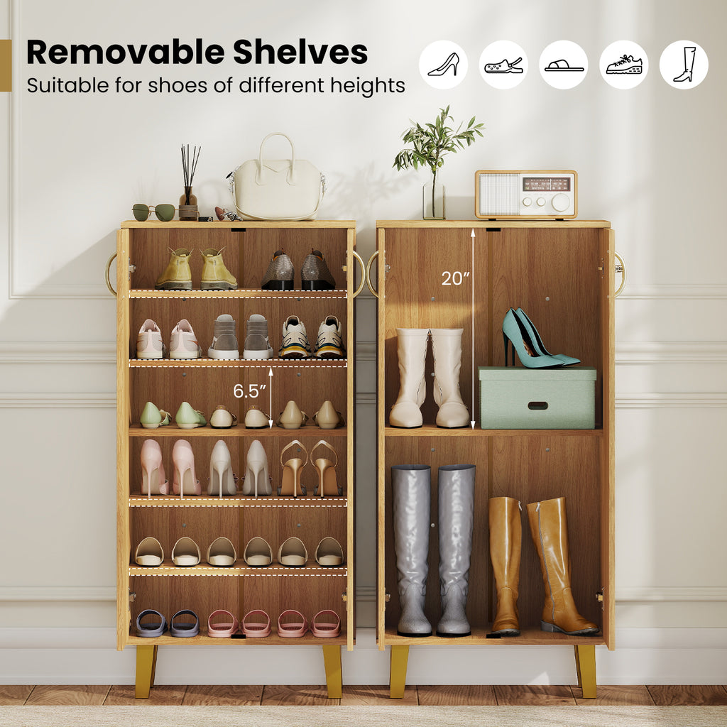6-Tier Wooden Shoe Cabinet with Doors and Removable Shelves - Oak