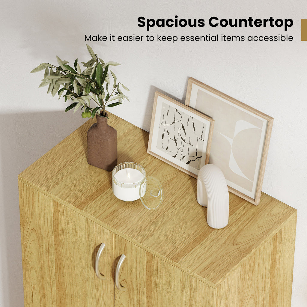 6-Tier Wooden Shoe Cabinet with Doors and Removable Shelves - Oak