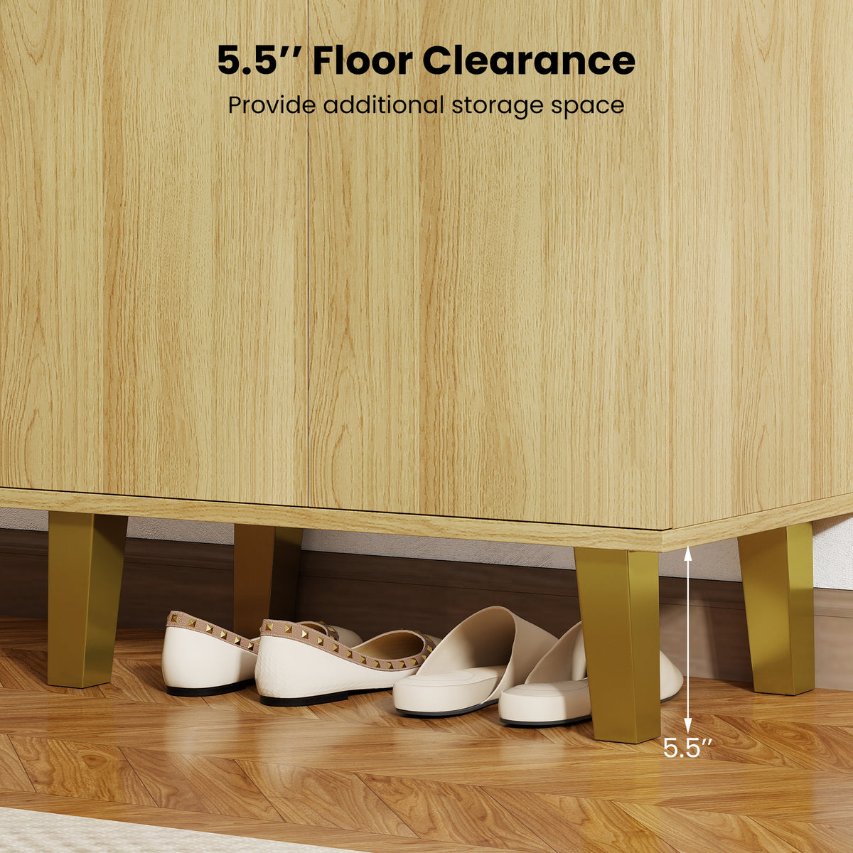 6-Tier Wooden Shoe Cabinet with Doors and Removable Shelves - Oak