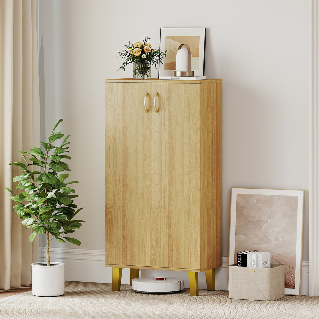 6-Tier Wooden Shoe Cabinet with Doors and Removable Shelves - Oak
