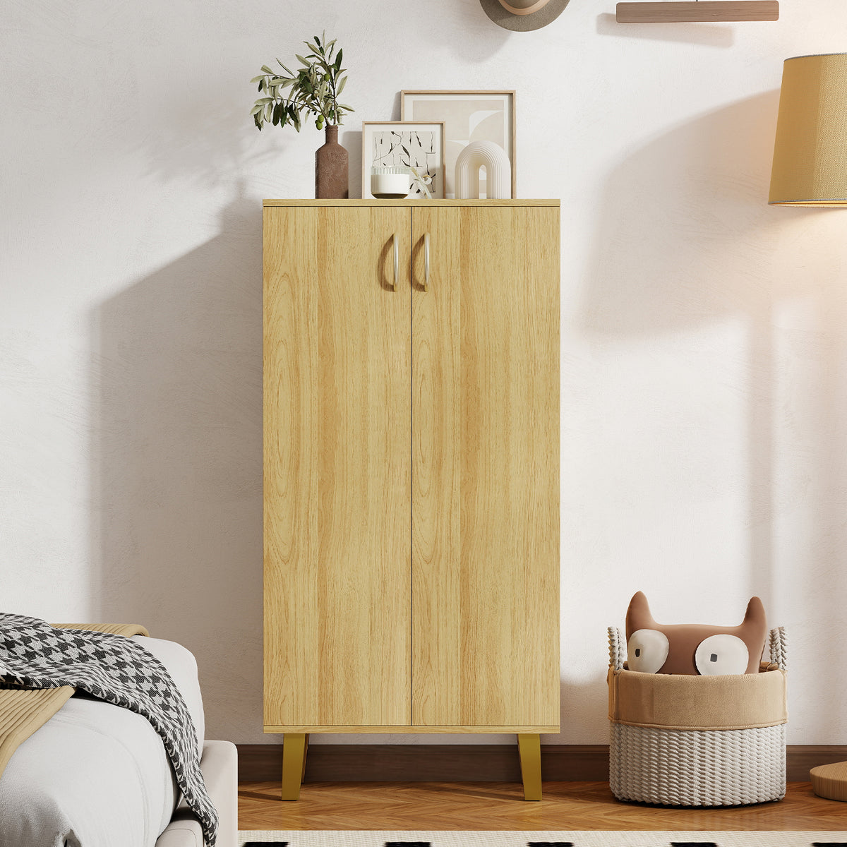 6-Tier Wooden Shoe Cabinet with Doors and Removable Shelves - Oak