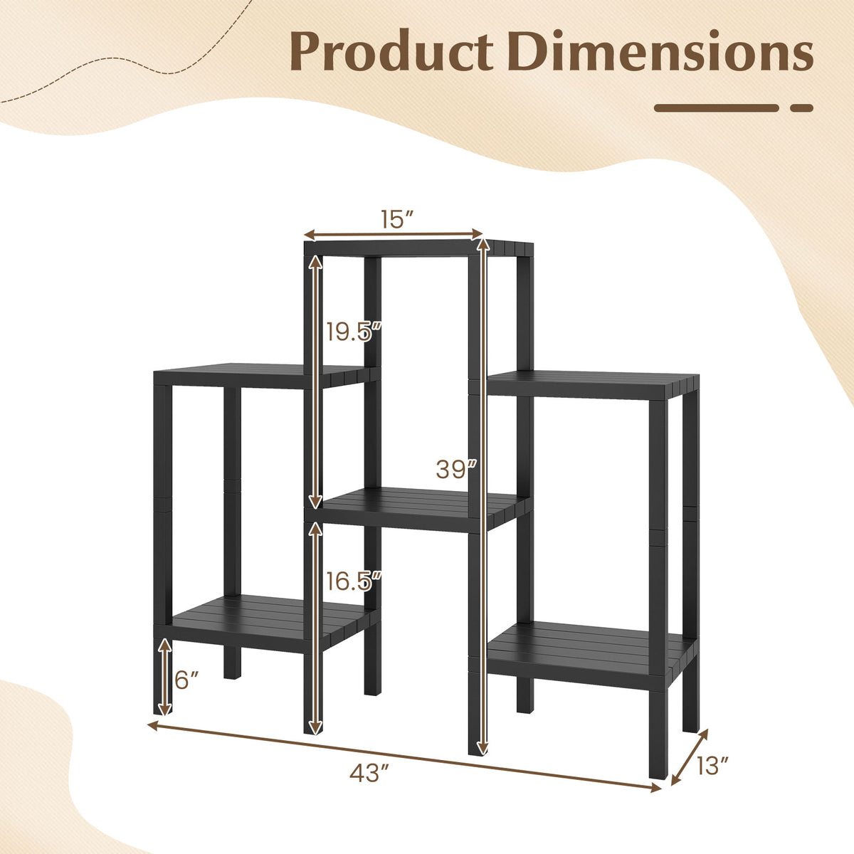 6-Tier Plastic Storage Shelves - Black