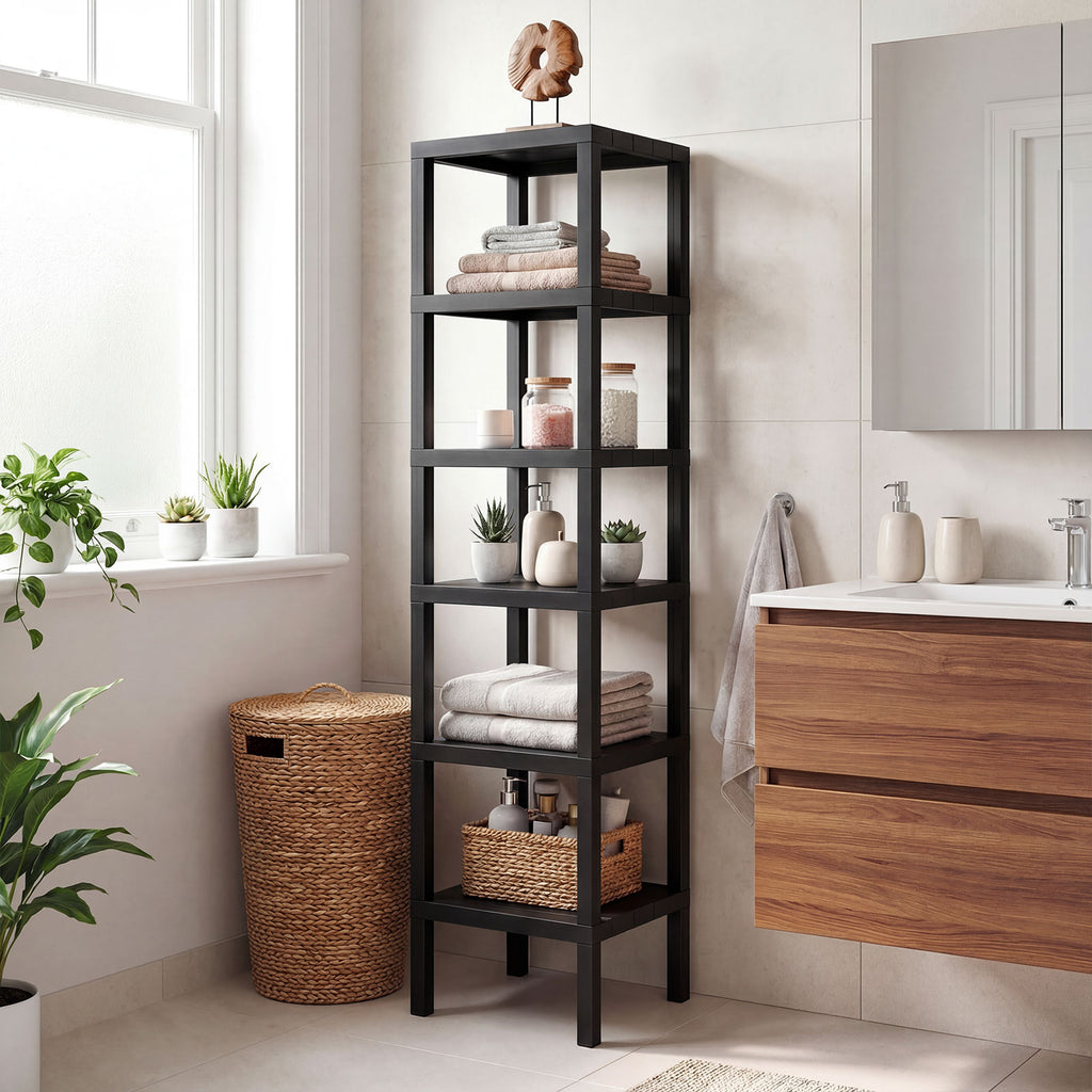 6-Tier Plastic Storage Shelves - Black