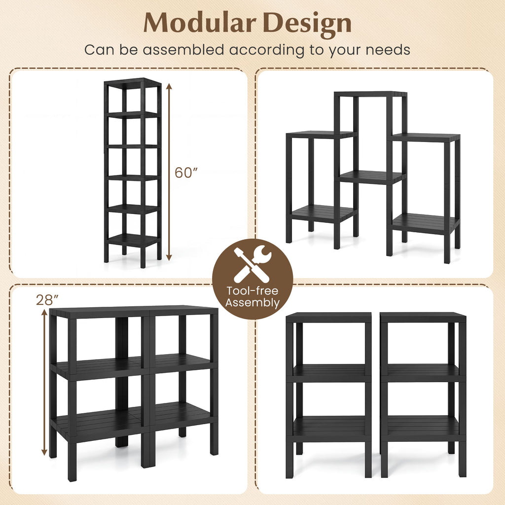 6-Tier Plastic Storage Shelves - Black