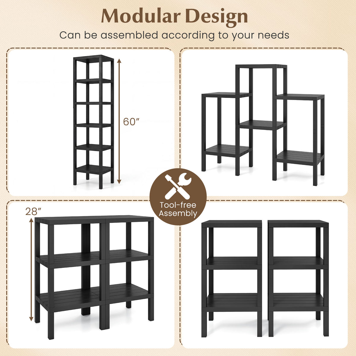 6-Tier Plastic Storage Shelves - Black