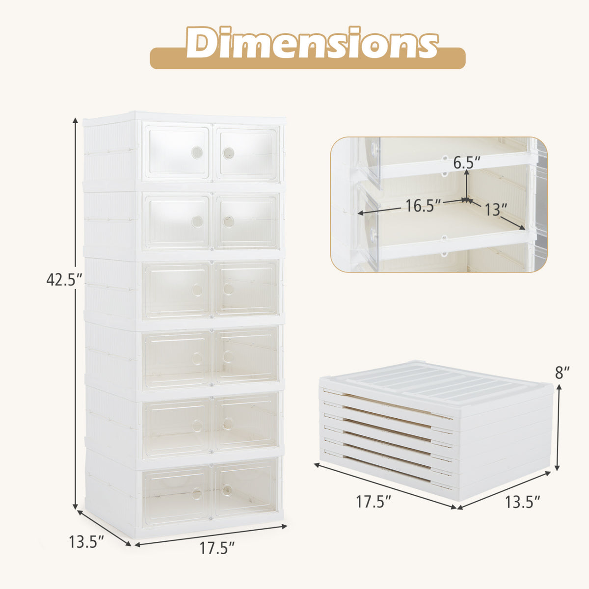 6-Tier Shoe Organizer with Clear Doors and Portable Design for 12