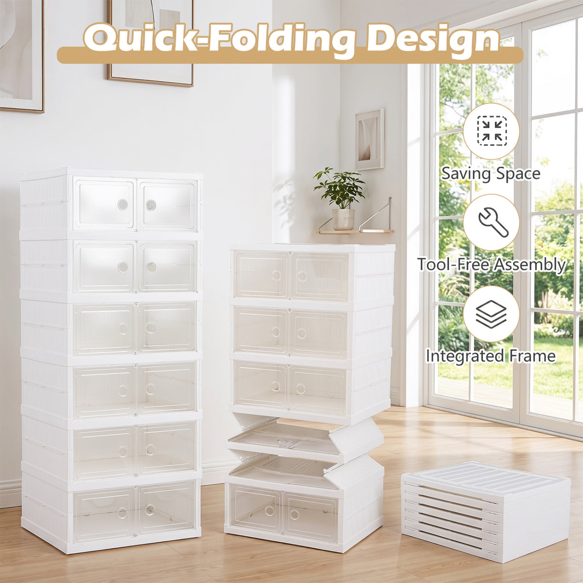 6-Tier Shoe Organizer with Clear Doors and Portable Design for 12