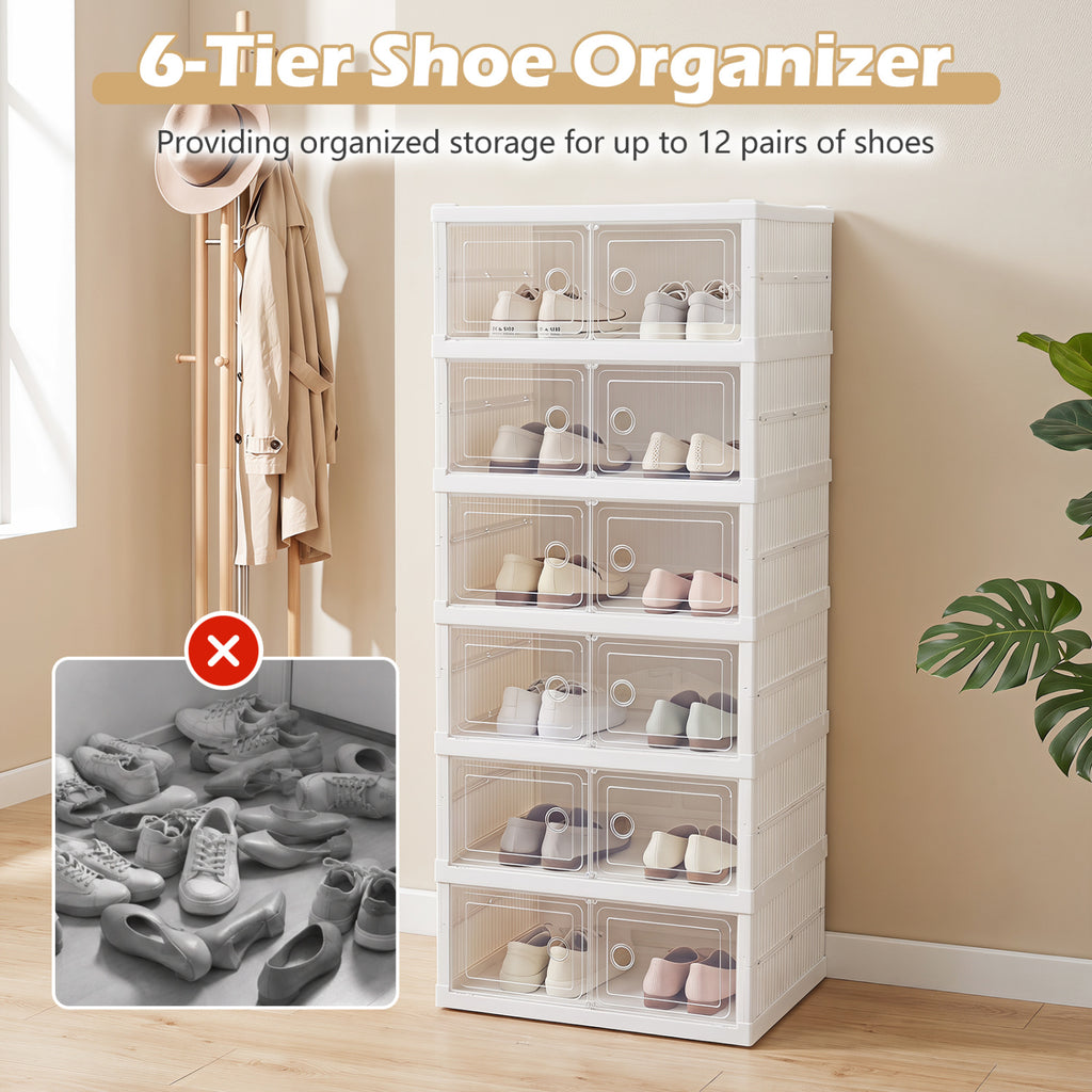 6-Tier Shoe Organizer with Clear Doors and Portable Design for 12