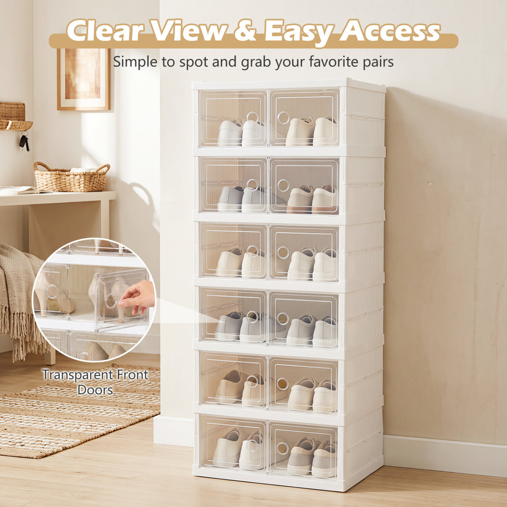 6-Tier Shoe Organizer with Clear Doors and Portable Design for 12