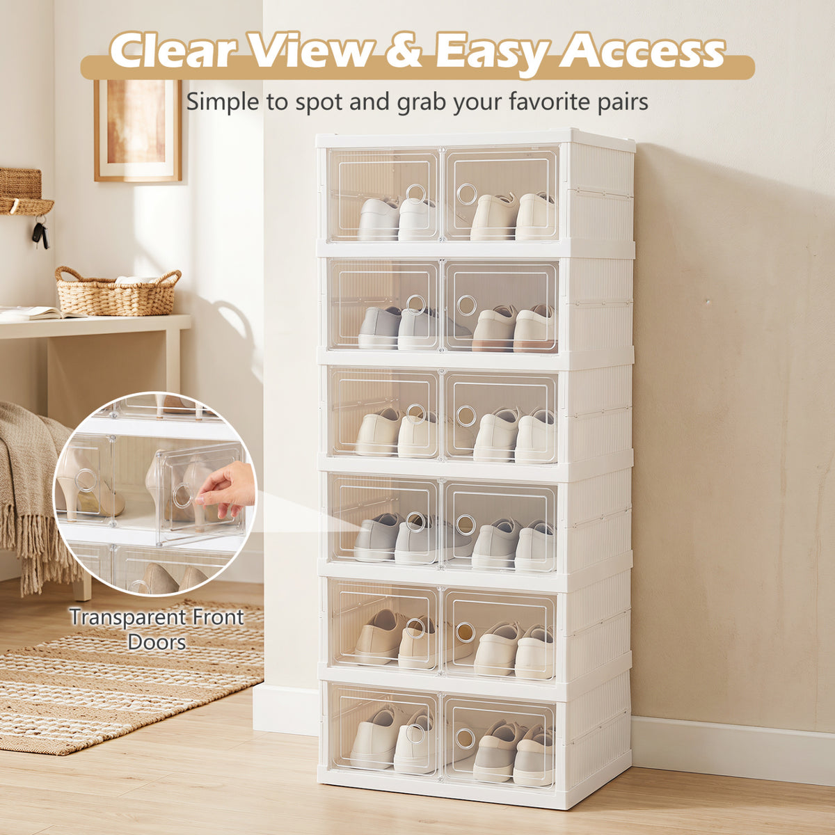 6-Tier Shoe Organizer with Clear Doors and Portable Design for 12