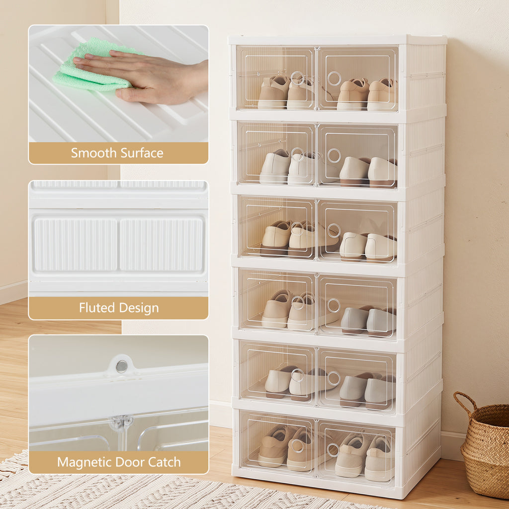 6-Tier Shoe Organizer with Clear Doors and Portable Design for 12
