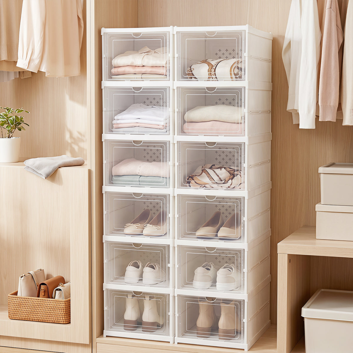 6-Tier Shoe Organizer with Clear Doors for 12 Pairs - White