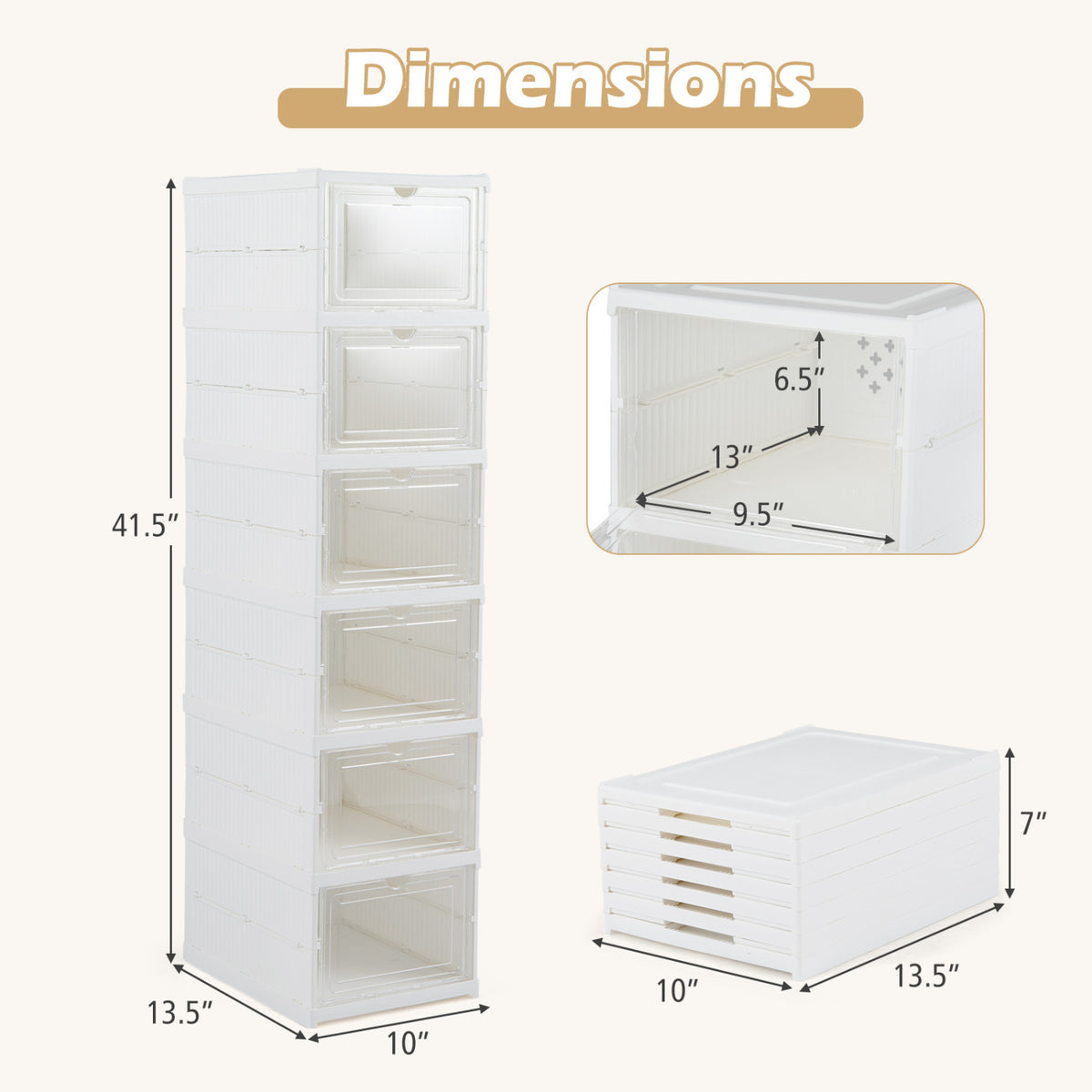 6-Tier Shoe Organizer with Clear Doors for 12 Pairs - White