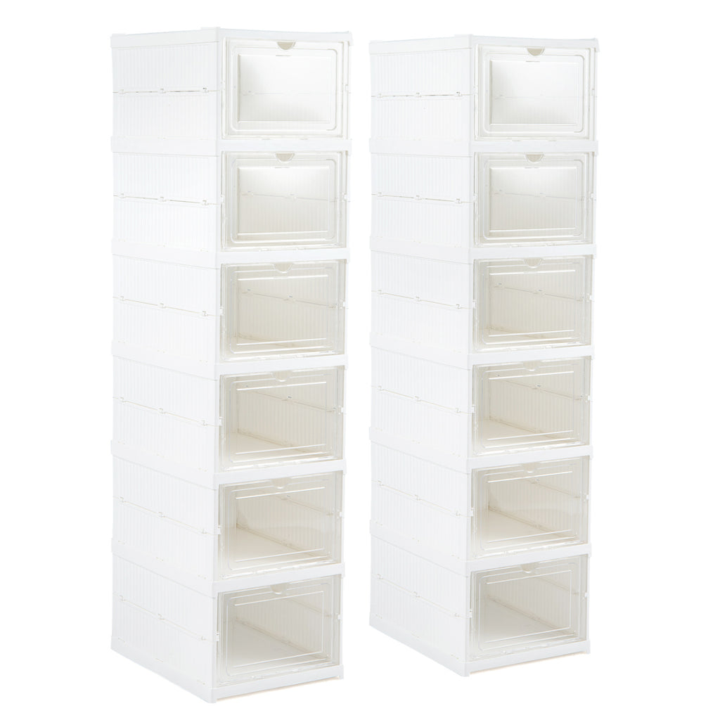 6-Tier Shoe Organizer with Clear Doors for 12 Pairs - White
