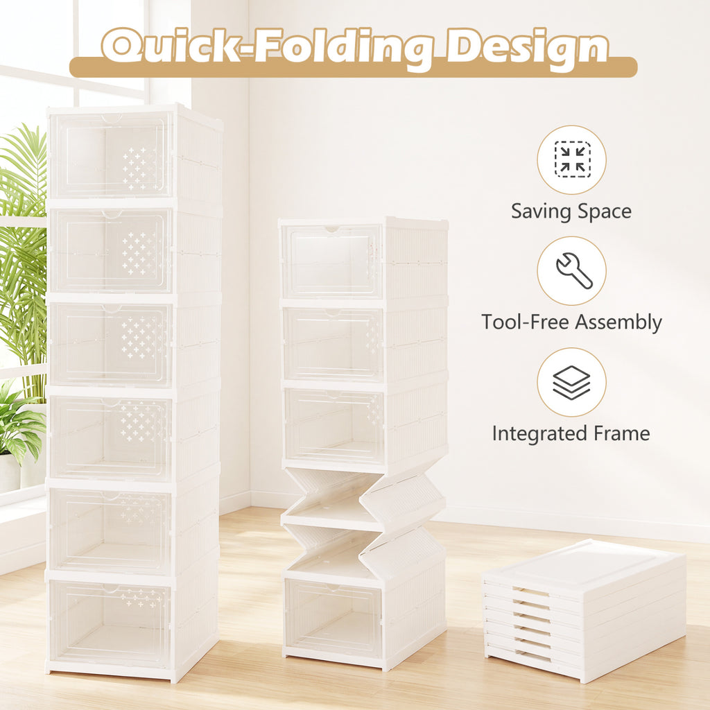 6-Tier Shoe Organizer with Clear Doors for 12 Pairs - White