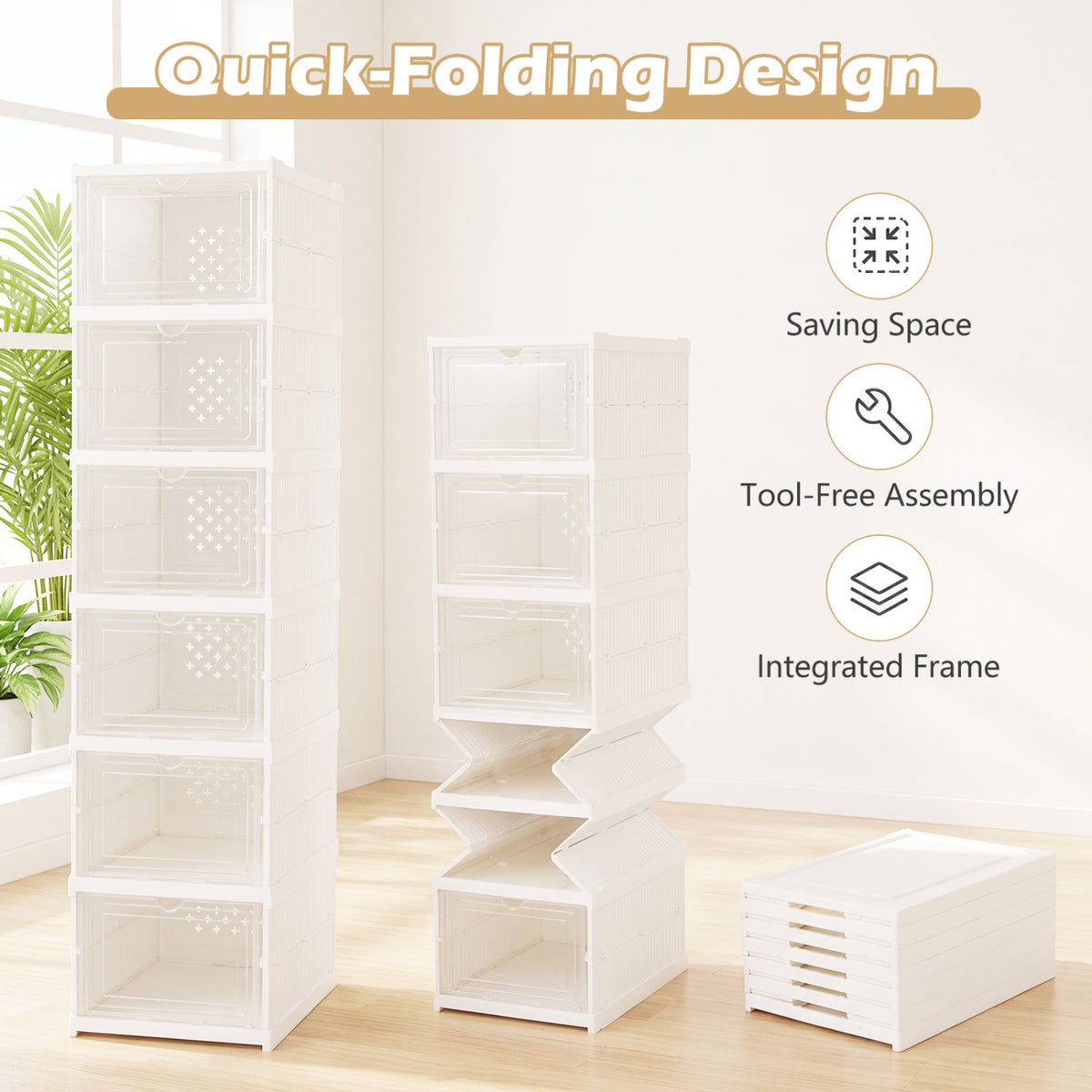 6-Tier Shoe Organizer with Clear Doors for 12 Pairs - White