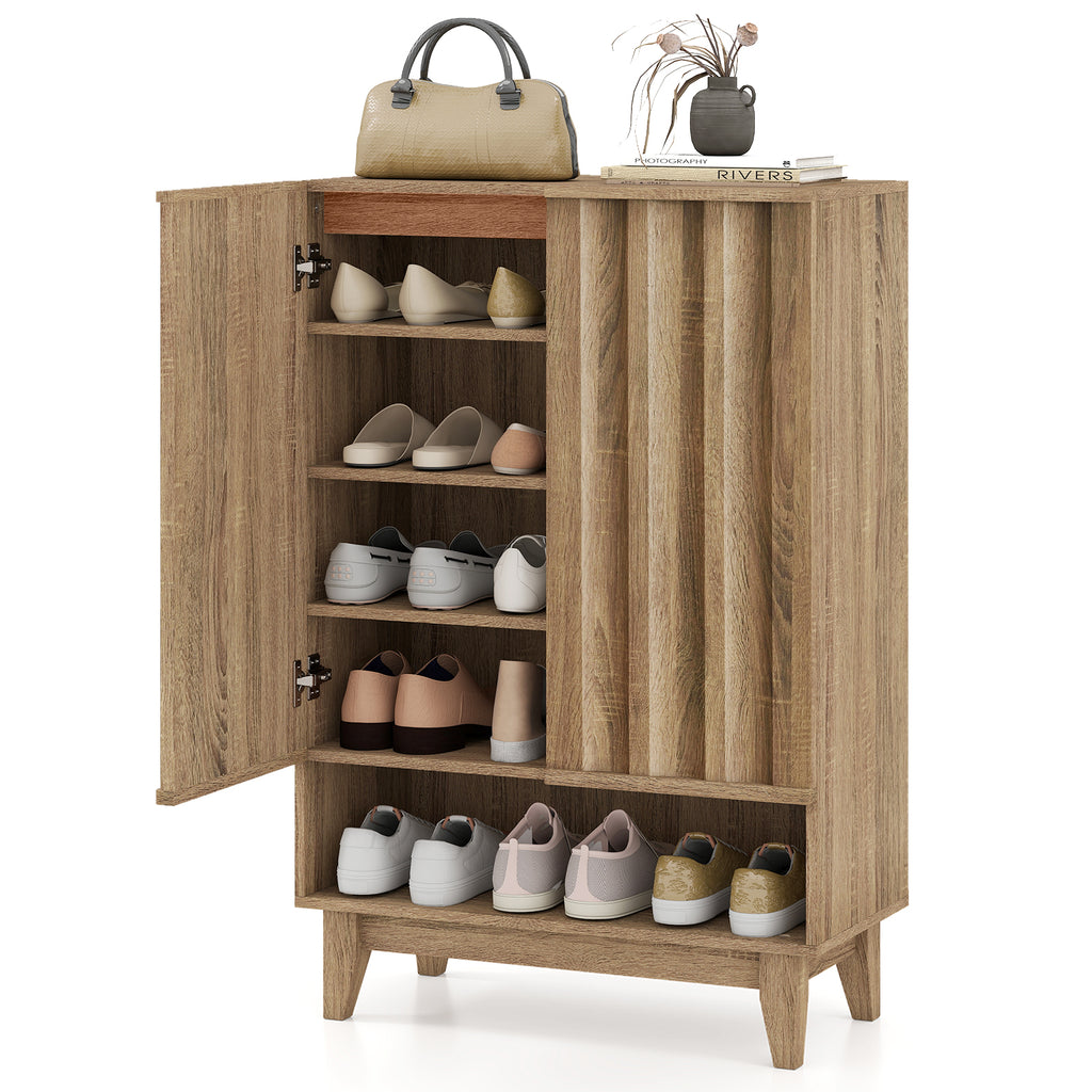 6-Tier Shoe Storage Organizer with 2 Fluted Doors