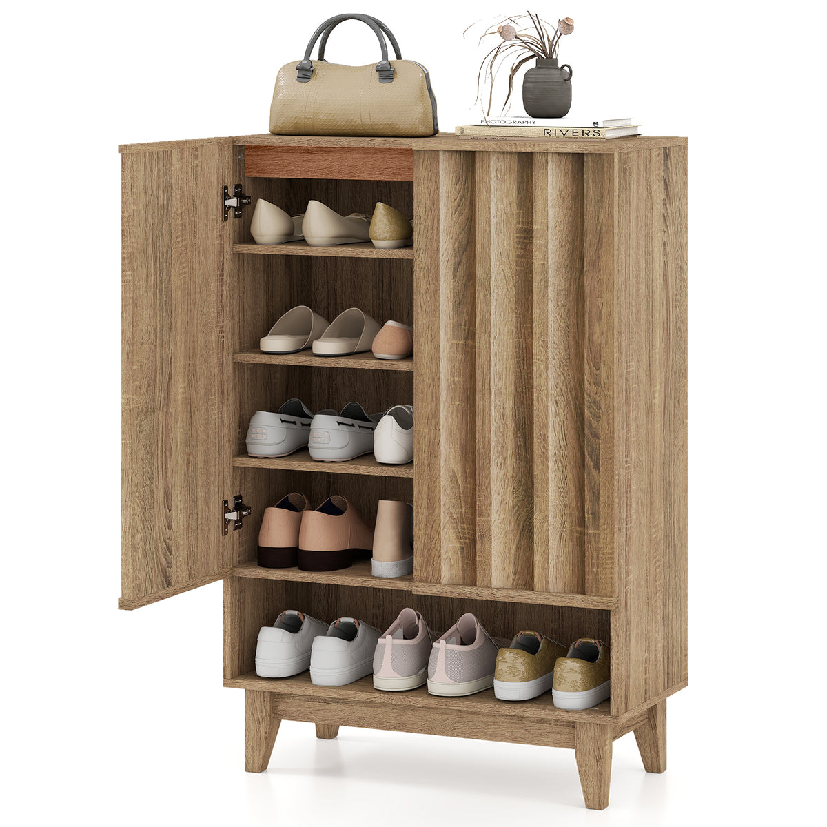 6-Tier Shoe Storage Organizer with 2 Fluted Doors