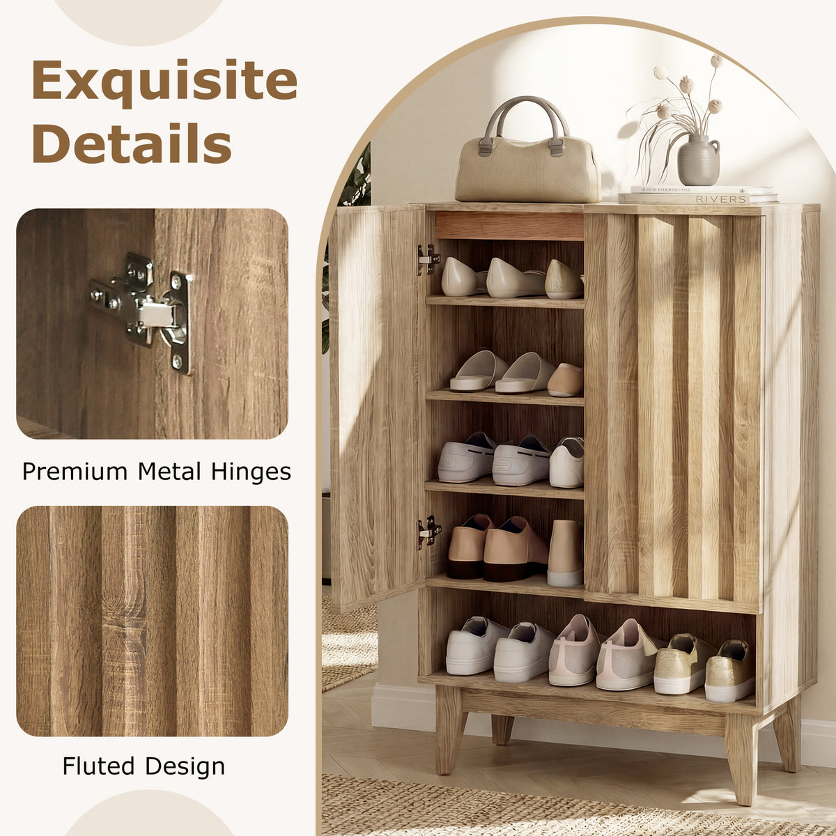 6-Tier Shoe Storage Organizer with 2 Fluted Doors