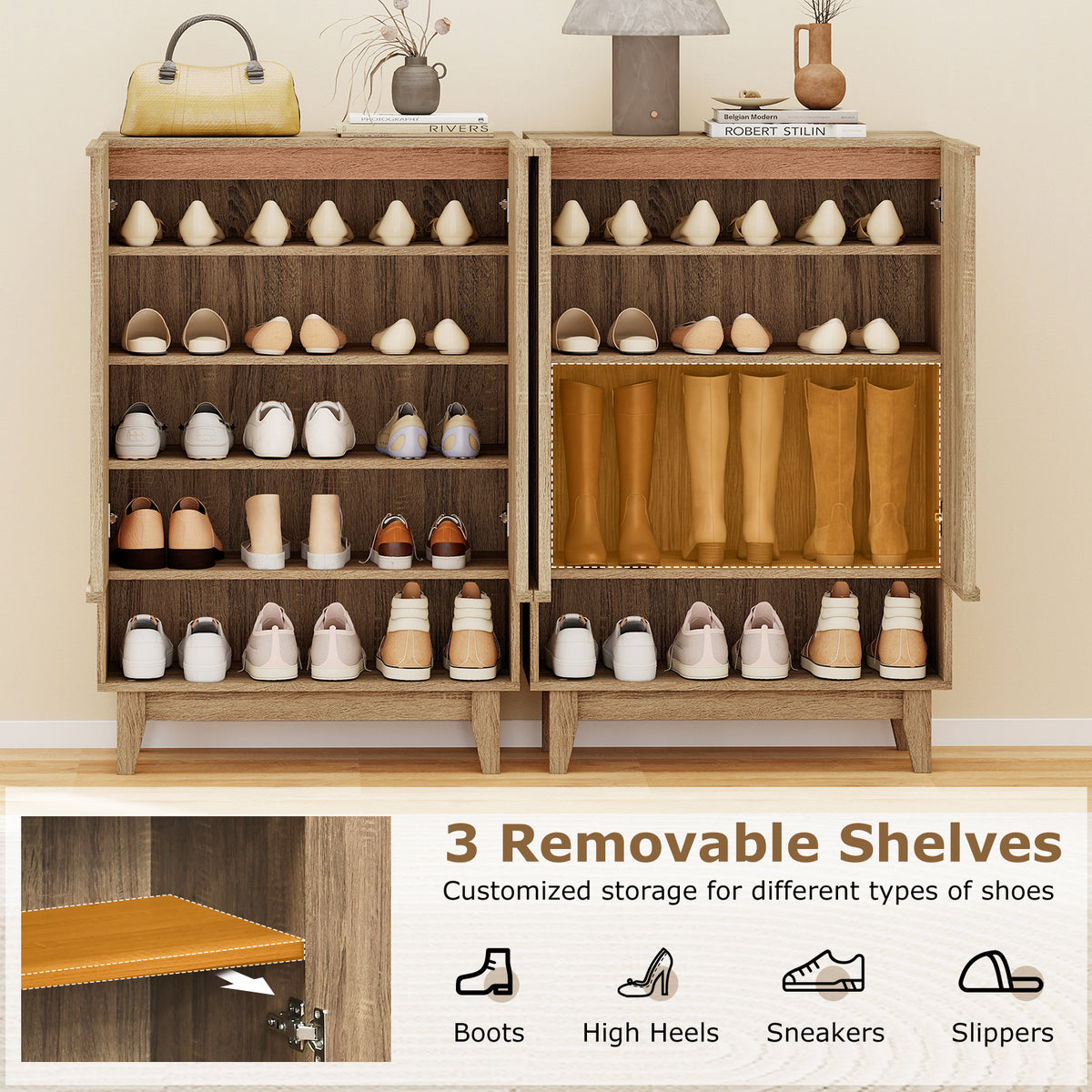 6-Tier Shoe Storage Organizer with 2 Fluted Doors